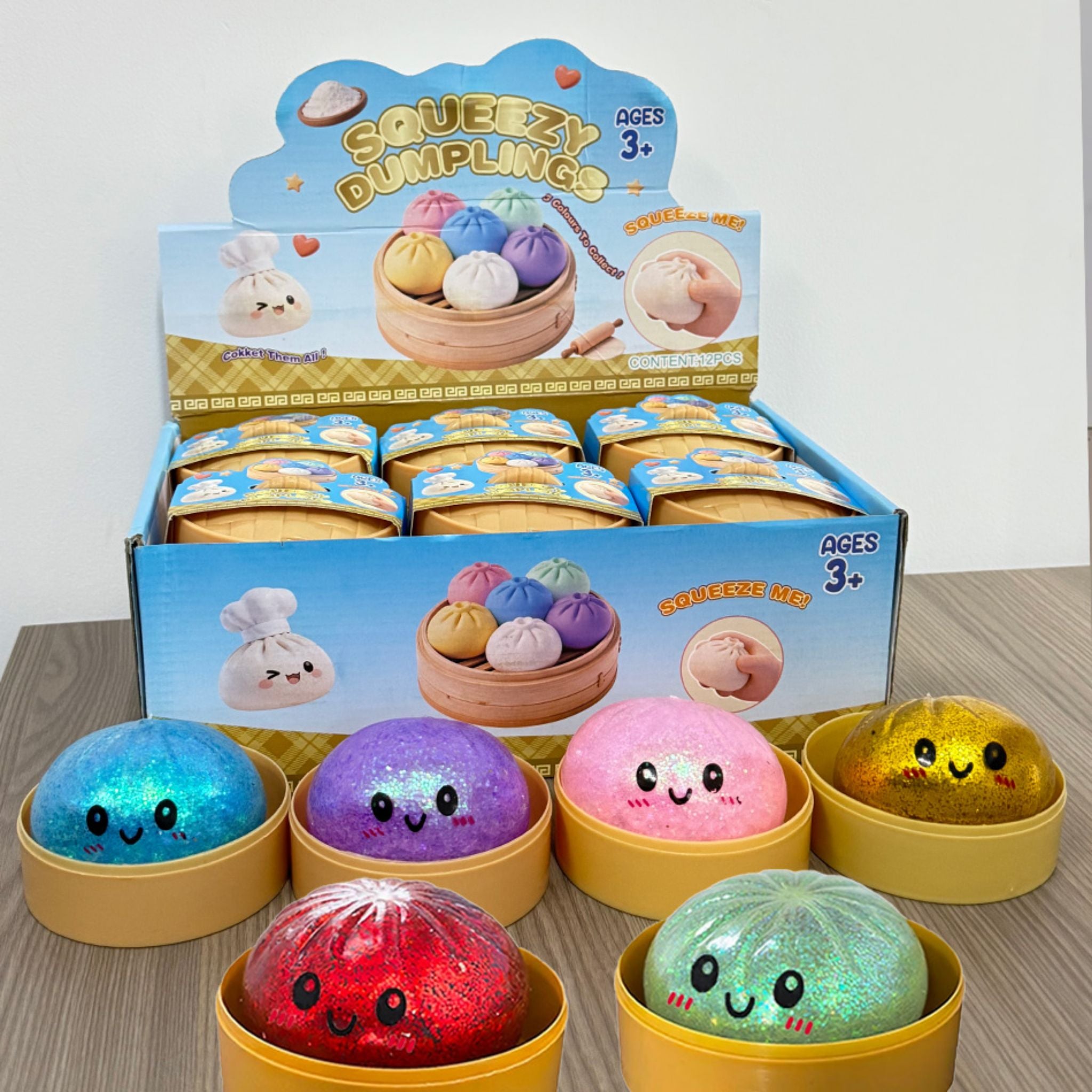 12 PCS Glitter Dumpling Squishy Stress Relief Toy with Gift Box Sensory Squeeze Fidget Toy - Web Luxes