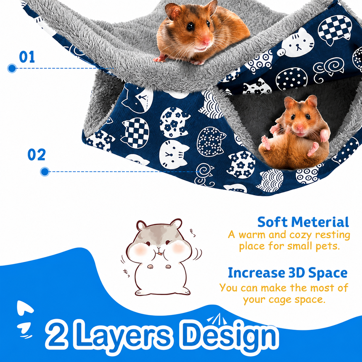 2-Layer Small Pet Hammock – Warm Hanging Bed for Hamsters, Guinea Pigs & Ferrets