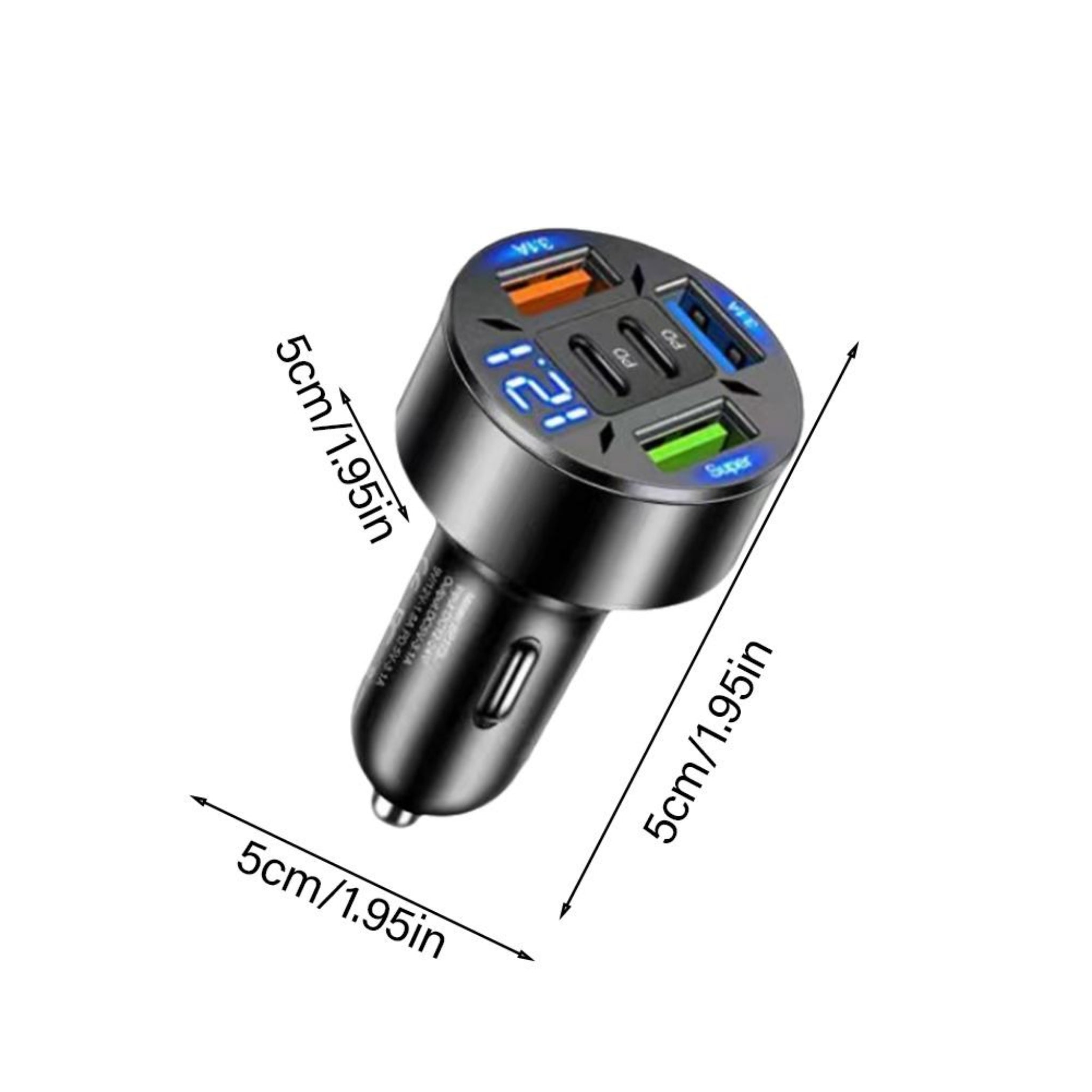 250W Fast Car Charger with 2 USB-C PD & 3 USB QC 3.0 Ports Digital Voltage Display