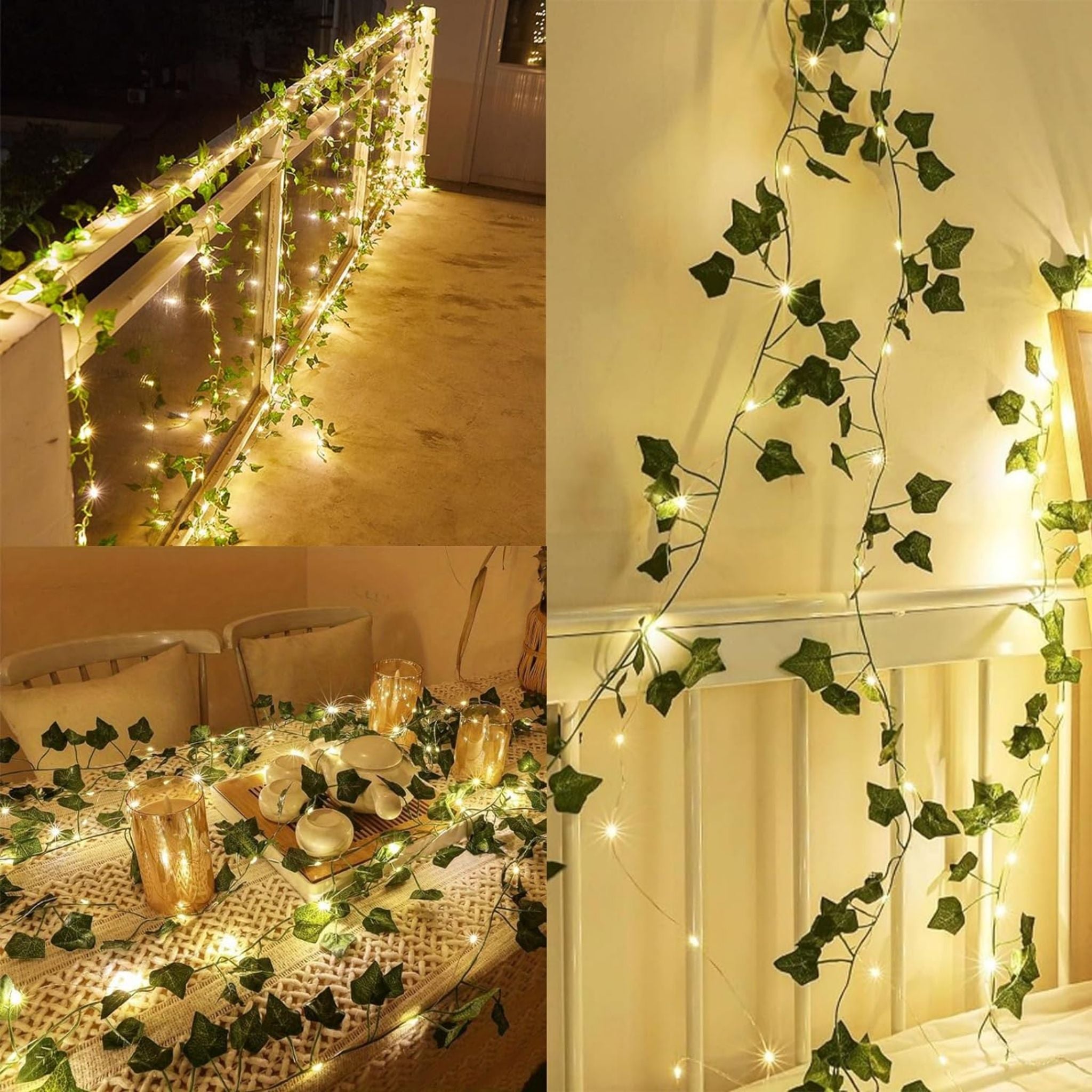 2M Artificial Ivy Vine LED String Lights Green Leaf Fairy Lights for Home, Wedding & Room Decor - Web Luxes