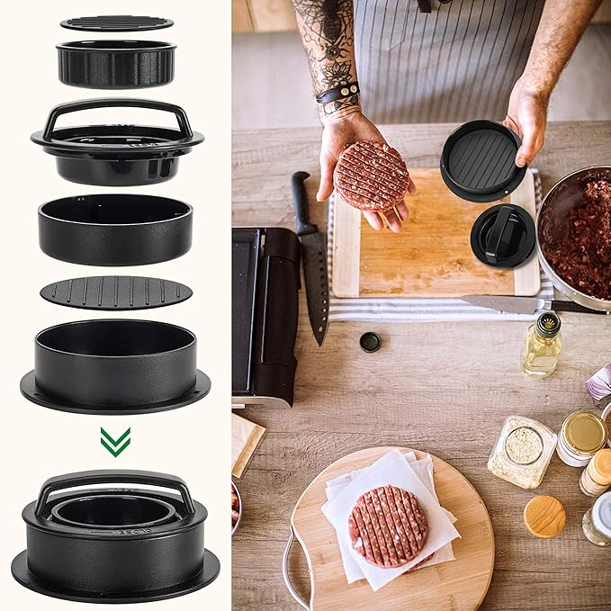3-in-1 Burger Press Patty Maker – Non-Stick Hamburger Patty Mold for Stuffed, Regular & Slider Burgers | BBQ Kitchen Meat Press - Web Luxes