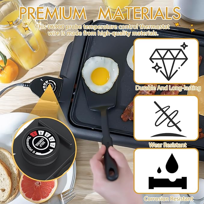 Electric Skillet Thermostat Control Probe Replacement Cord – Adjustable Heat Control with Temperature Dial for Compatible Electric Skillets, Griddles & Fry Pans - WebLuxes Store
