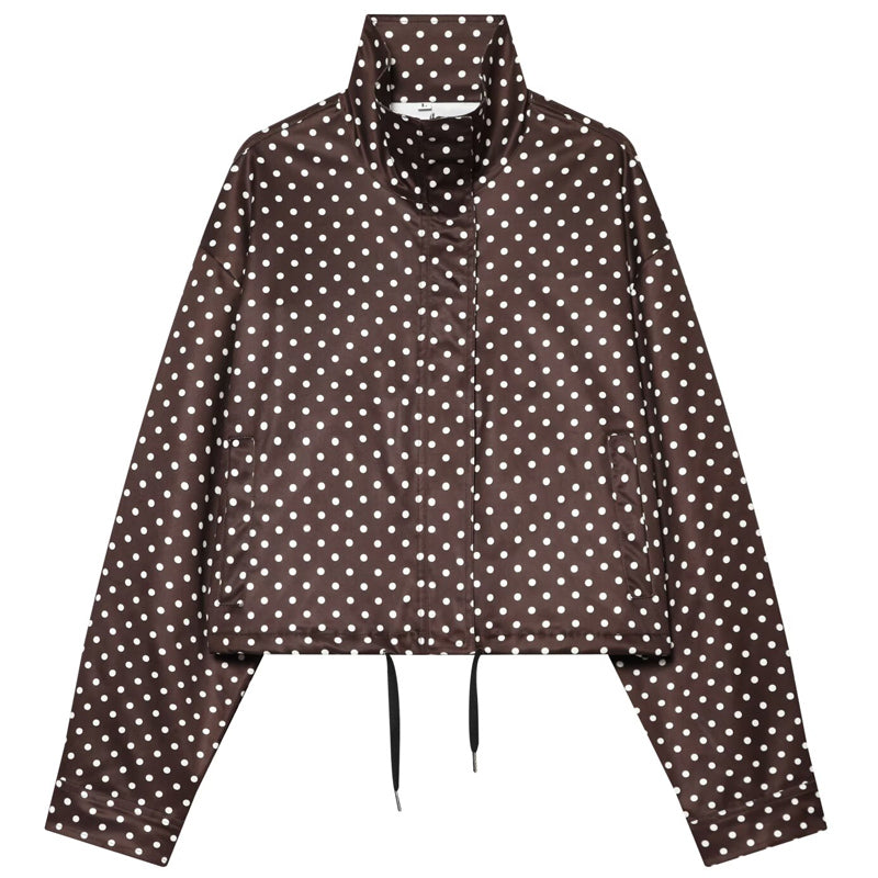 Women’s Polka Dot Bomber Jacket | Oversized Zip-Up Coat