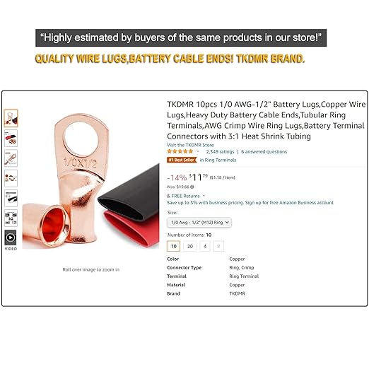 10-Piece 4 AWG Copper Ring Terminal Kit – Heavy Duty Tinned Battery Cable Lugs with Heat Shrink Tubing for Automotive, Marine, RV & Electrical Wiring - WebLuxes Store