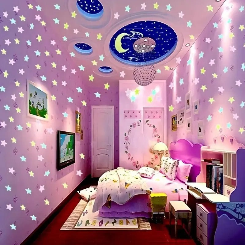 100Pcs Glow in Dark Star Stickers Ceiling Wall Decor