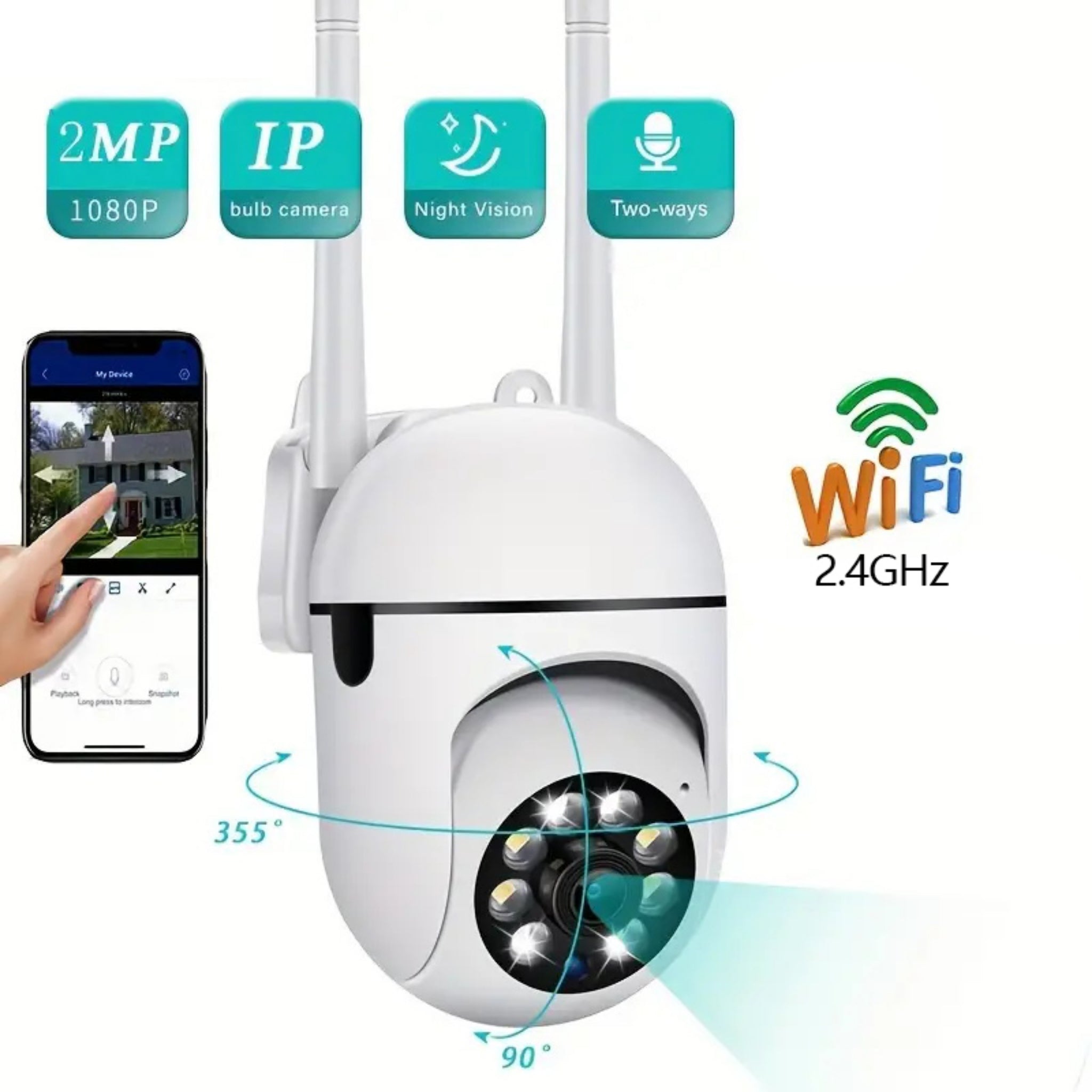 1080P Wireless WiFi Security Camera with 360° Pan Tilt, Two-Way Audio & Night Vision