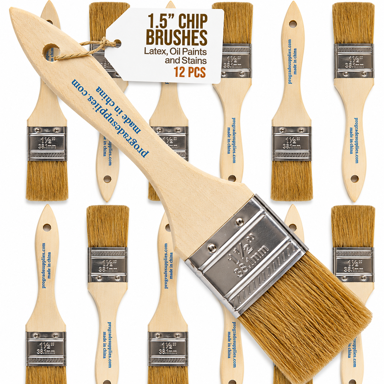 12-Pack 1.5 Inch Paint Brushes for Painting, Staining, Varnishing & Craft Projects - Wooden Handle Chip Brush Set