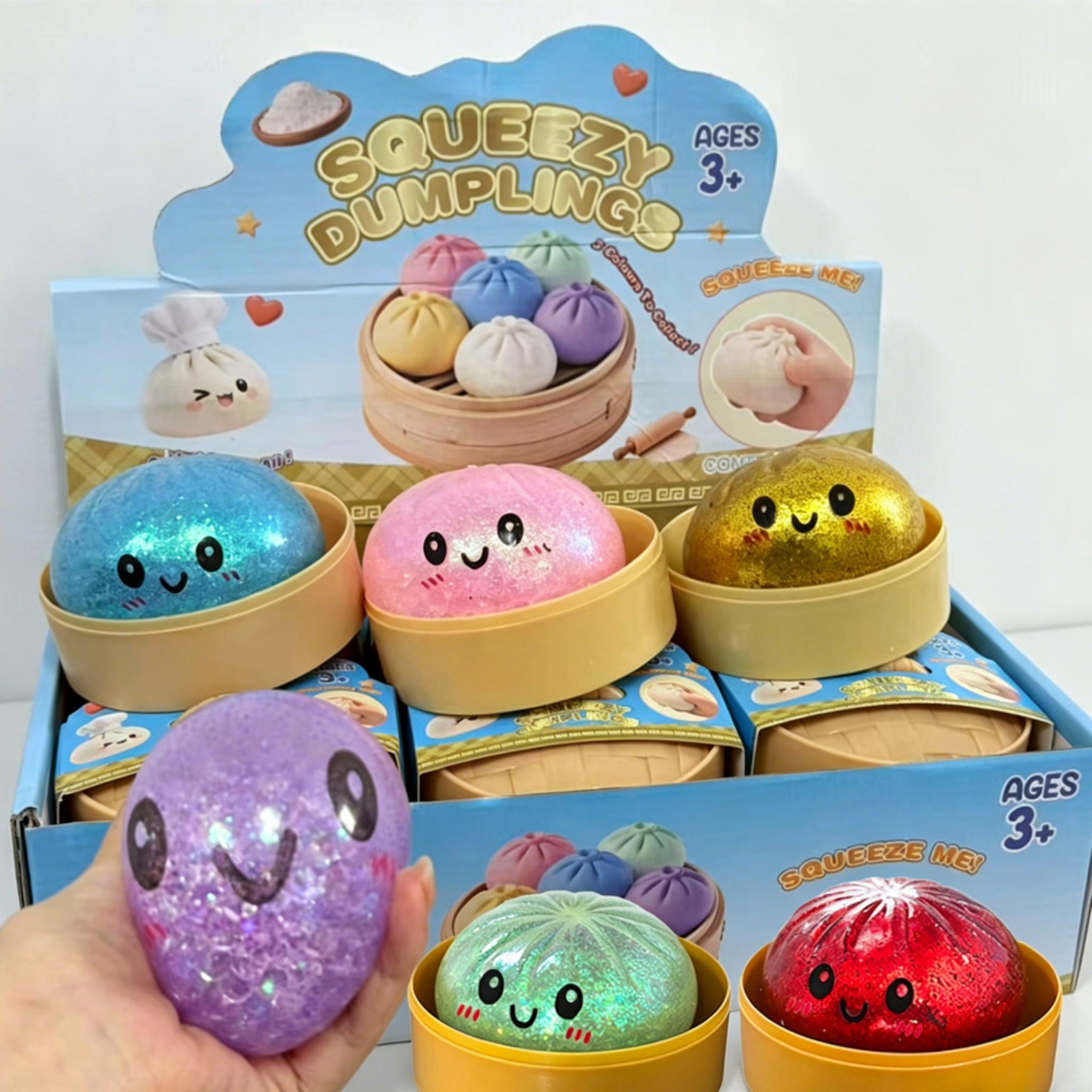 12 PCS Glitter Dumpling Squishy Stress Relief Toy with Gift Box Sensory Squeeze Fidget Toy - Web Luxes