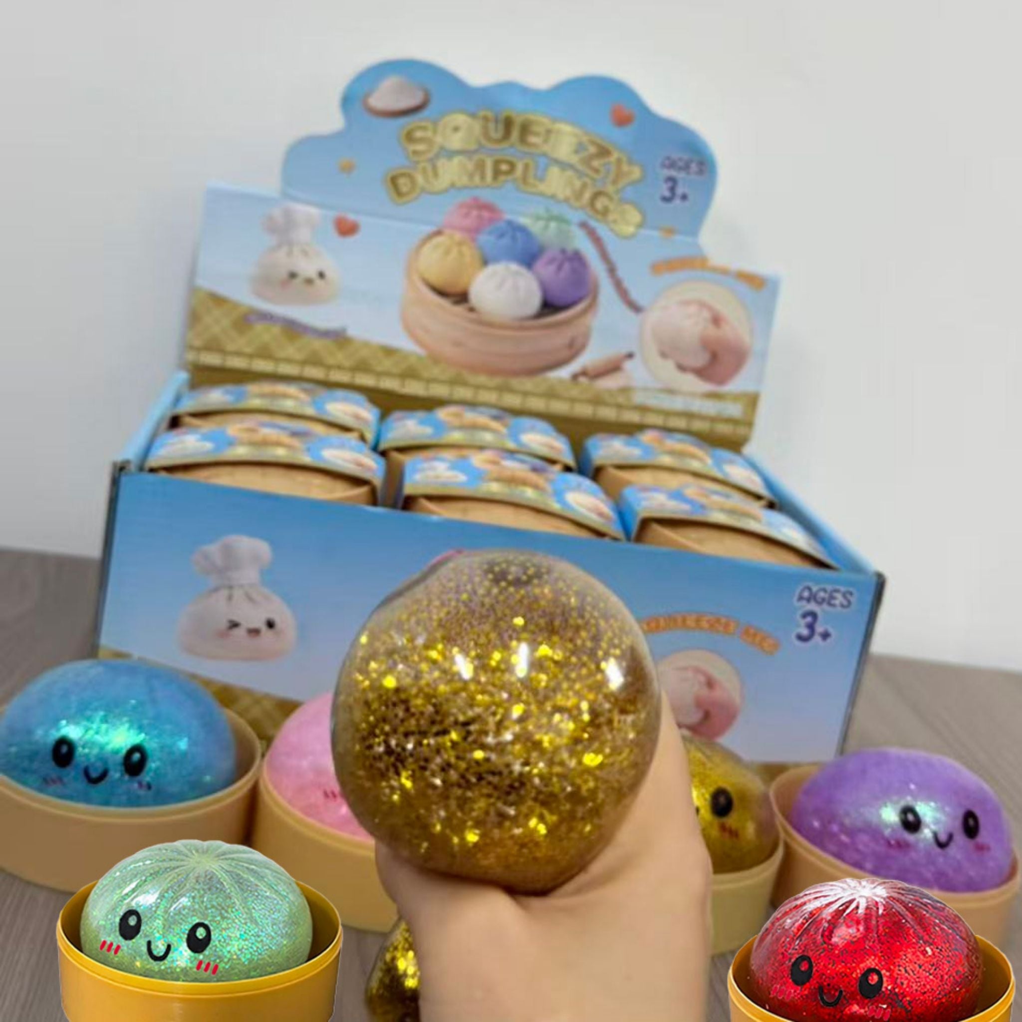12 PCS Glitter Dumpling Squishy Stress Relief Toy with Gift Box Sensory Squeeze Fidget Toy - Web Luxes