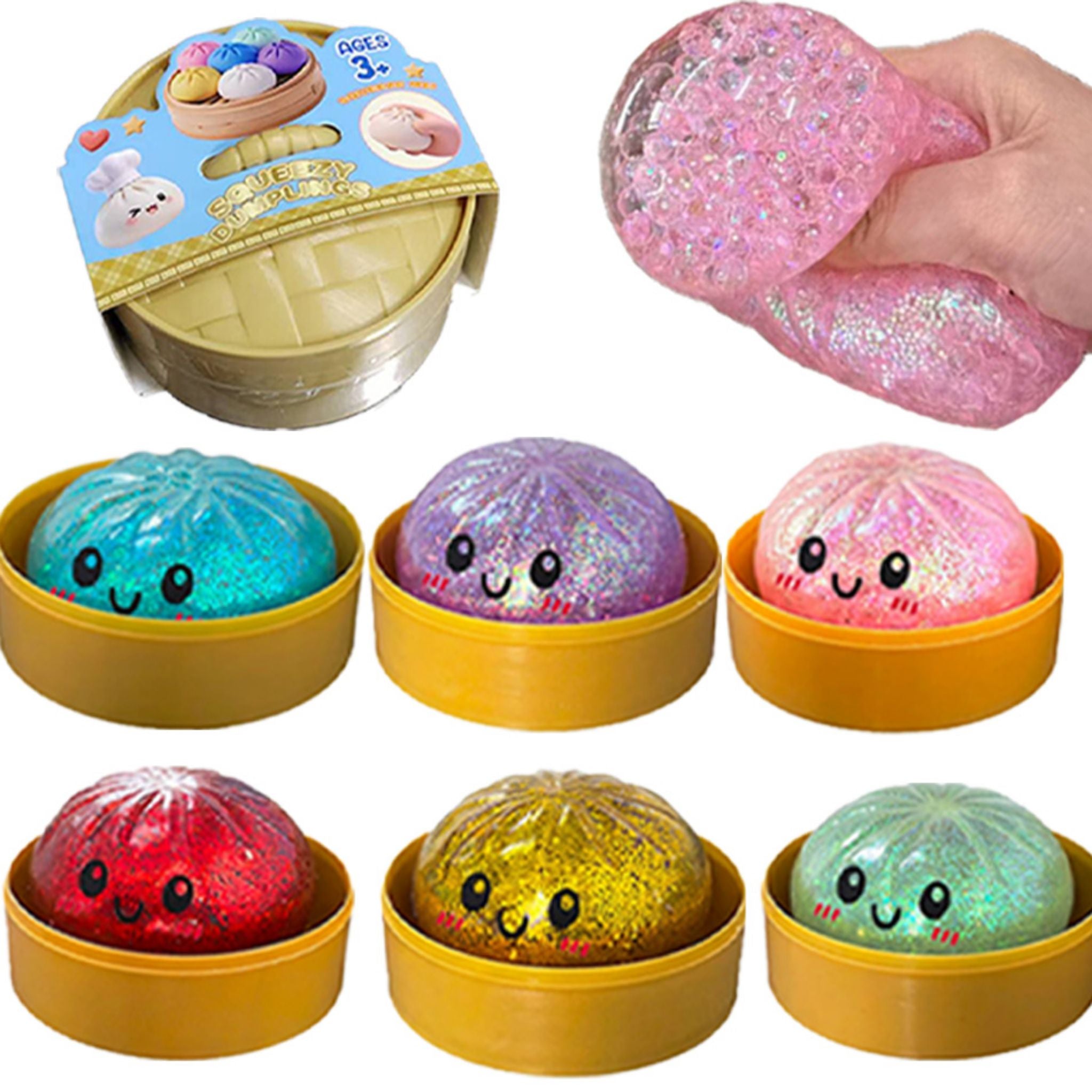 12 PCS Glitter Dumpling Squishy Stress Relief Toy with Gift Box Sensory Squeeze Fidget Toy - Web Luxes