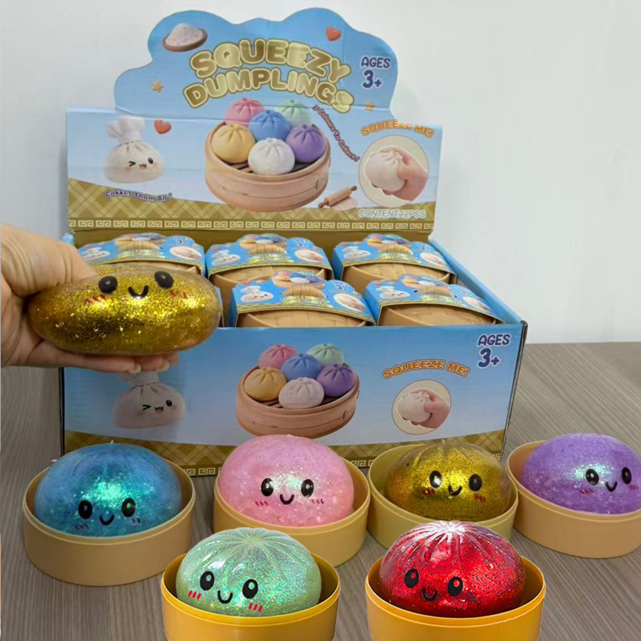 12 PCS Glitter Dumpling Squishy Stress Relief Toy with Gift Box Sensory Squeeze Fidget Toy - Web Luxes