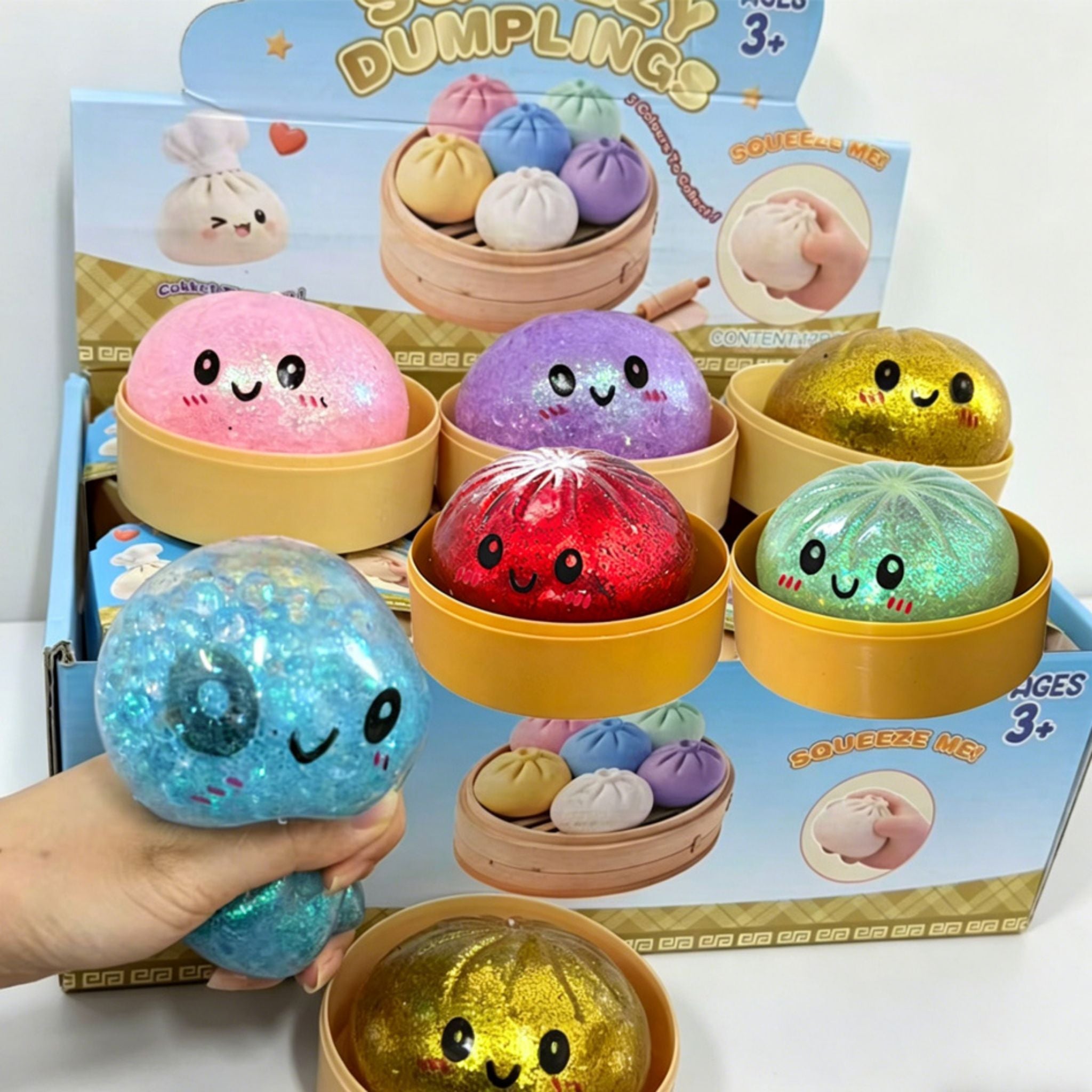 12 PCS Glitter Dumpling Squishy Stress Relief Toy with Gift Box Sensory Squeeze Fidget Toy - Web Luxes
