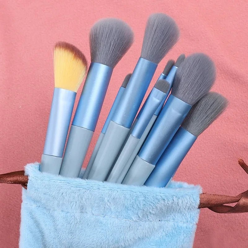 13-Piece Makeup Brush Set with Soft Bristles & Drawstring Storage Pouch - Web Luxes
