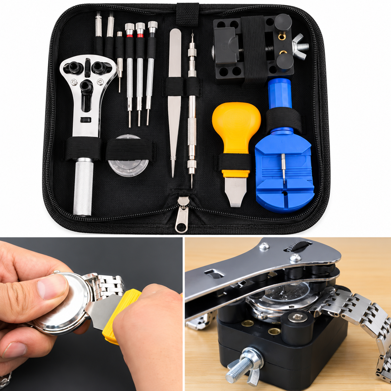 13PCS Watch Repair Tool Kit with Link Remover, Spring Bar Tool & Watch Case Opener
