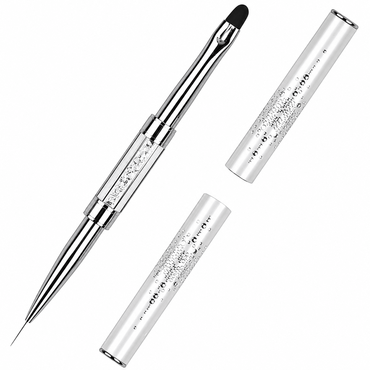 Dual-Ended Nail Art Brush for UV Builder Gel & Polygel, Fine Liner and Sculpting Brush with Rhinestone Handle, White - WebLuxes Store