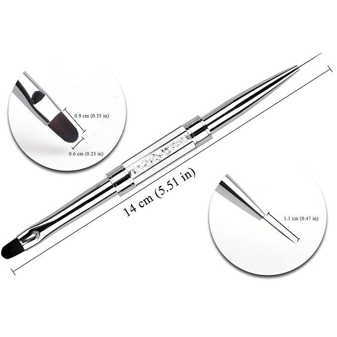 Dual-Ended Nail Art Brush for UV Builder Gel & Polygel, Fine Liner and Sculpting Brush with Rhinestone Handle, White - WebLuxes Store