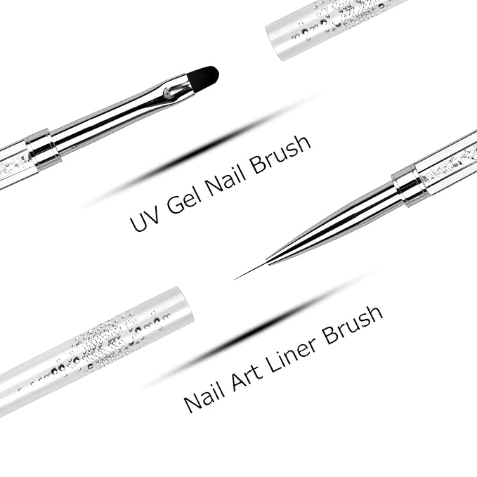 Dual-Ended Nail Art Brush for UV Builder Gel & Polygel, Fine Liner and Sculpting Brush with Rhinestone Handle, White - WebLuxes Store
