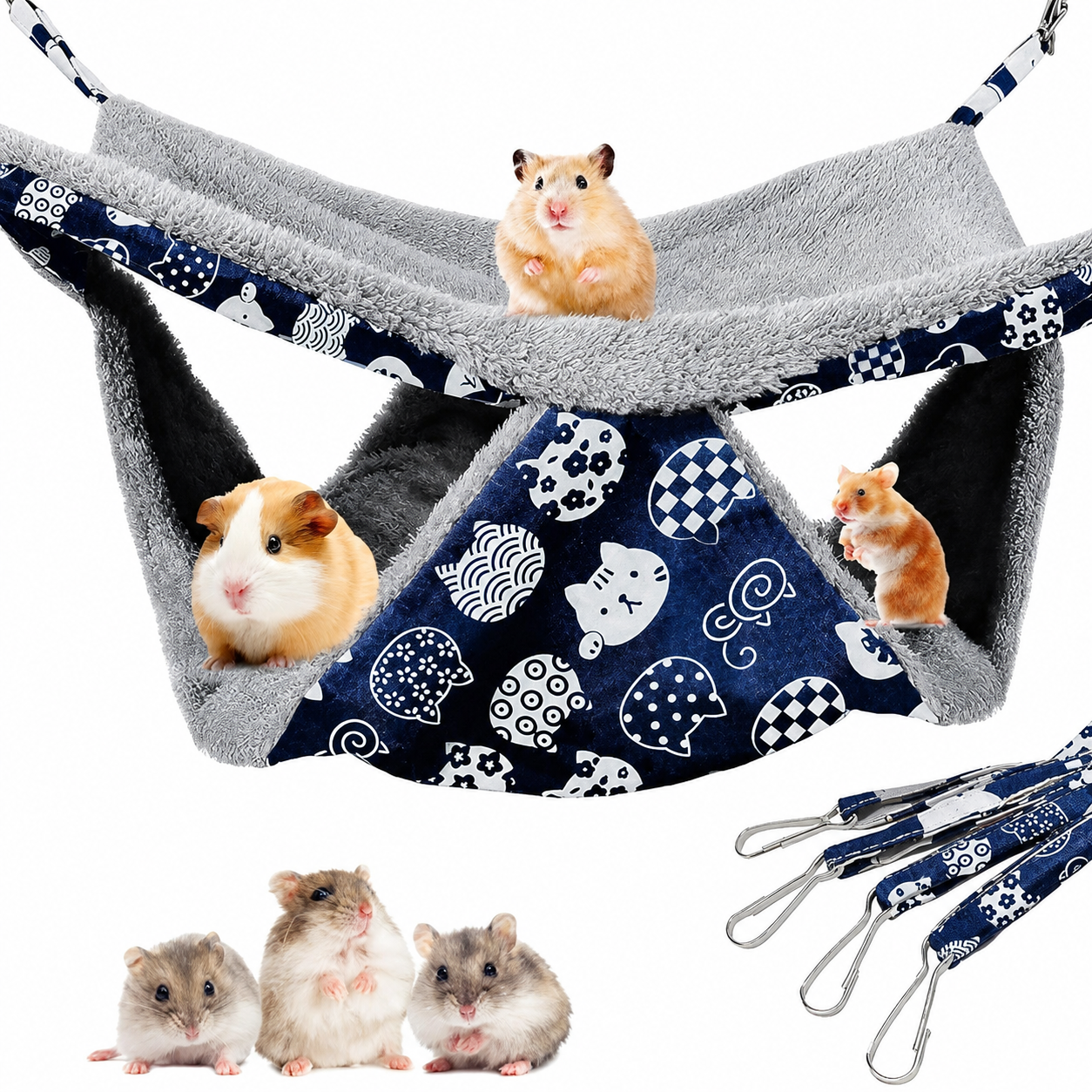 2-Layer Small Pet Hammock – Warm Hanging Bed for Hamsters, Guinea Pigs & Ferrets