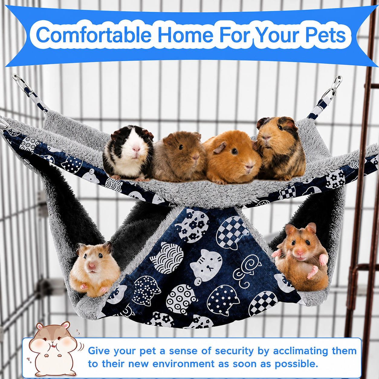 2-Layer Small Pet Hammock – Warm Hanging Bed for Hamsters, Guinea Pigs & Ferrets