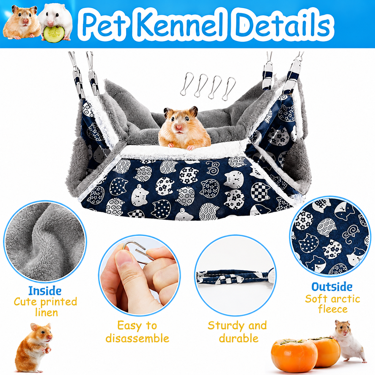 2-Layer Small Pet Hammock – Warm Hanging Bed for Hamsters, Guinea Pigs & Ferrets