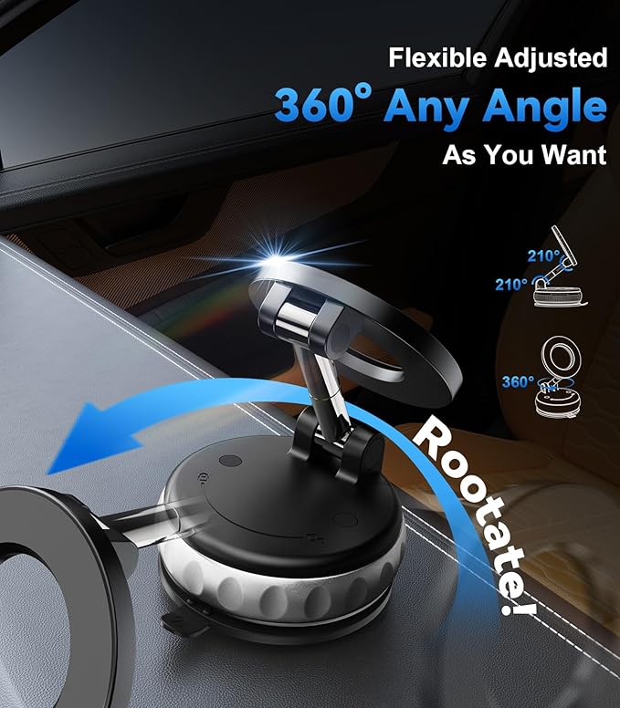 2-Pack Magnetic Phone Holder for Car – Vacuum Suction Dashboard & Windshield Mount with 360° Rotation for iPhone & Android - WebLuxes Store