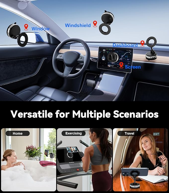 2-Pack Magnetic Phone Holder for Car – Vacuum Suction Dashboard & Windshield Mount with 360° Rotation for iPhone & Android - WebLuxes Store
