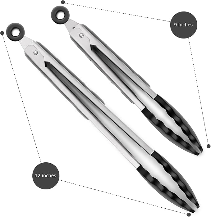 2-Pack Premium Silicone Kitchen Tongs Set – 9" & 12" Stainless Steel Non-Stick BBQ, Cooking & Serving Food Tongs with Locking Mechanism - Web Luxes