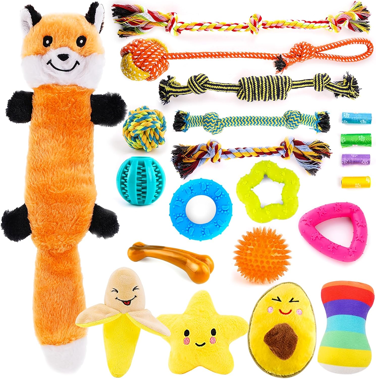 21PCS Puppy Chew Toys Set for Small Dogs with Rope Toys, Squeaky Plush Toys & Treat Ball