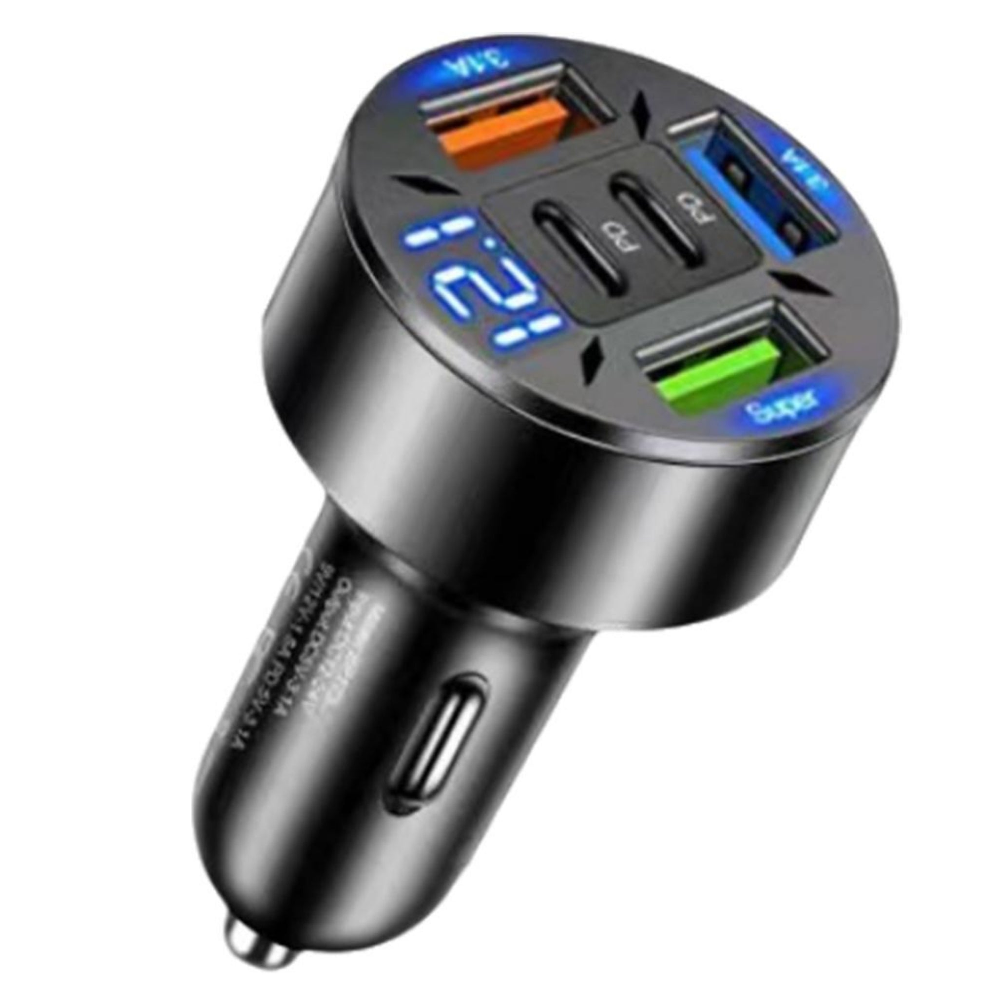 250W Fast Car Charger with 2 USB-C PD & 3 USB QC 3.0 Ports Digital Voltage Display