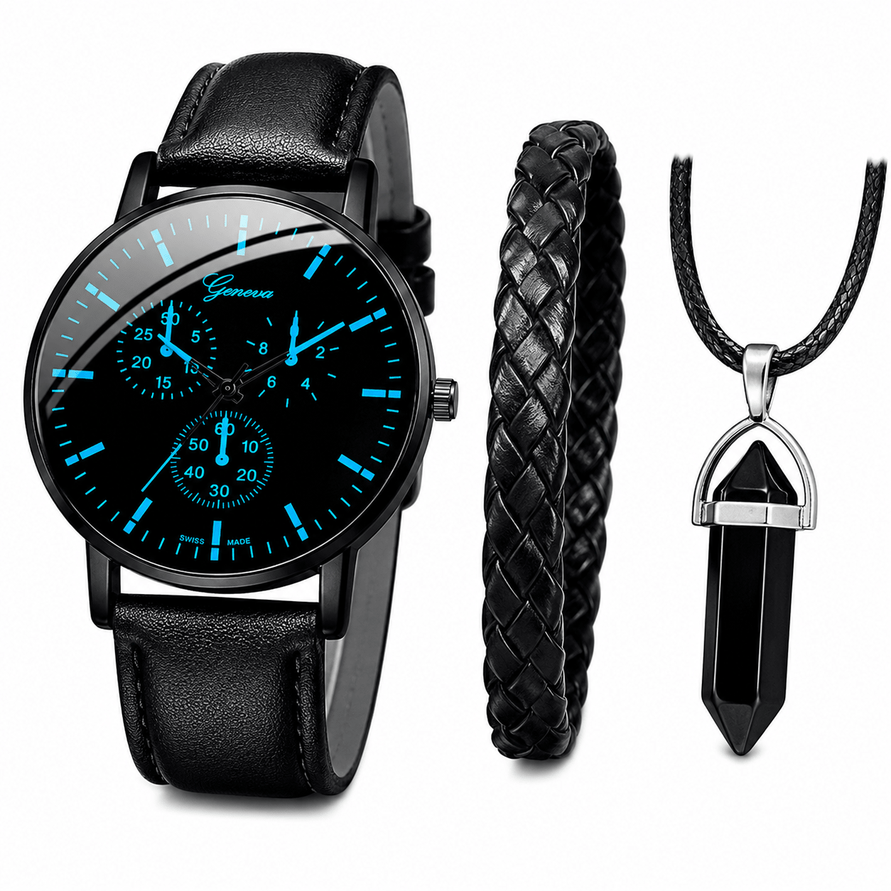 3-Piece Men's Quartz Watch, Bracelet & Necklace Gift Set - Web Luxes