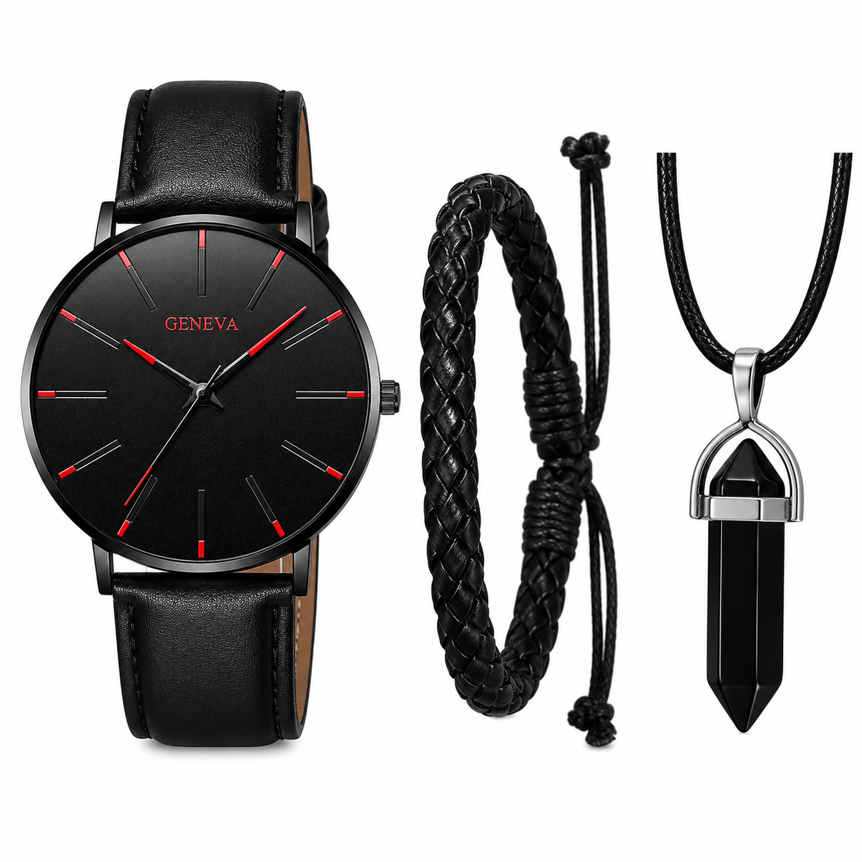 3-Piece Men's Quartz Watch, Bracelet & Necklace Gift Set - Web Luxes