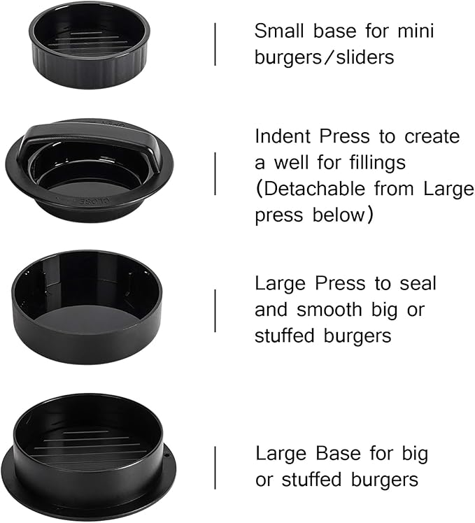 3-in-1 Burger Press Patty Maker – Non-Stick Hamburger Patty Mold for Stuffed, Regular & Slider Burgers | BBQ Kitchen Meat Press - Web Luxes