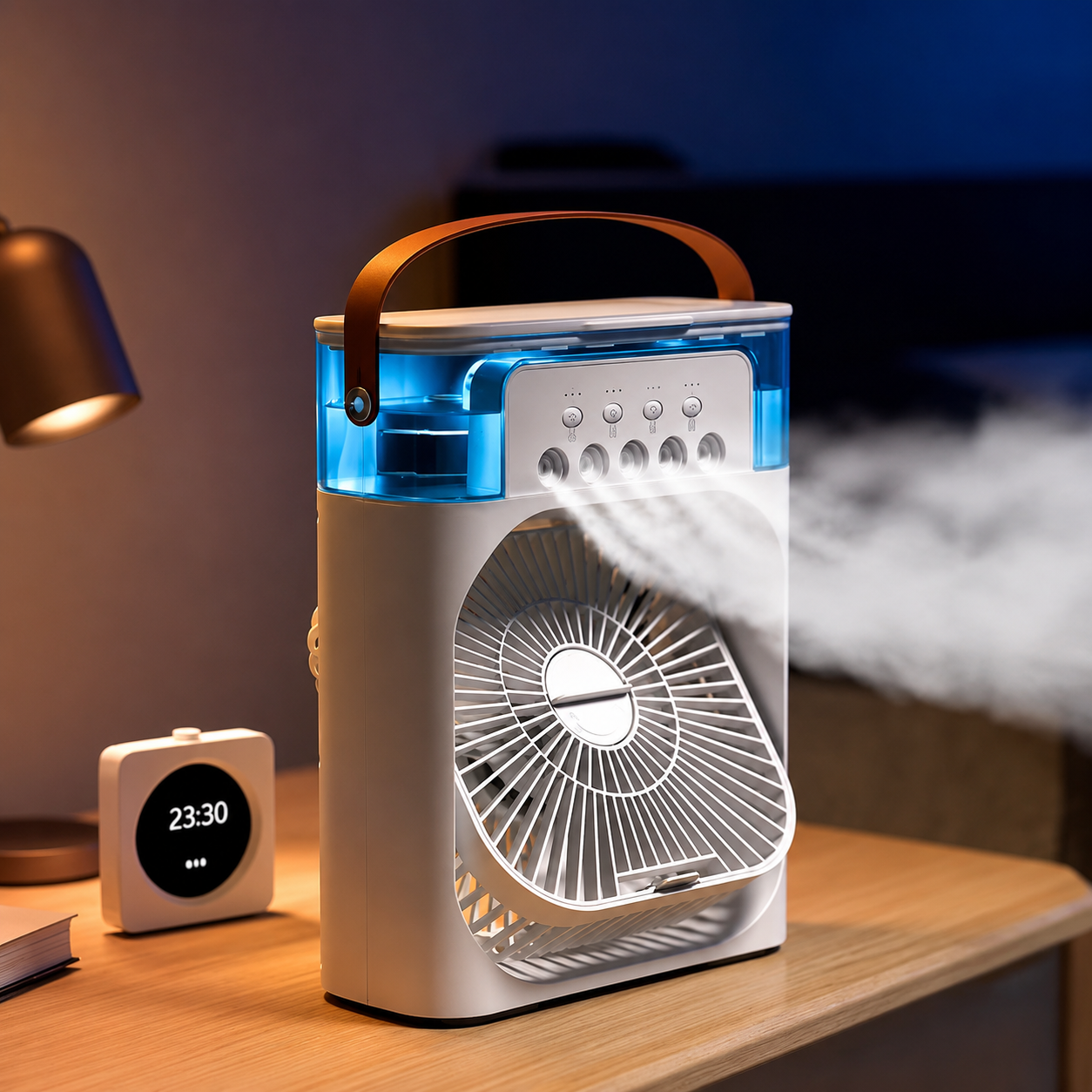 3-in-1 Portable Mini Air Cooler Fan with Humidifier & LED Night Light – USB Rechargeable Personal Desktop Cooling Fan