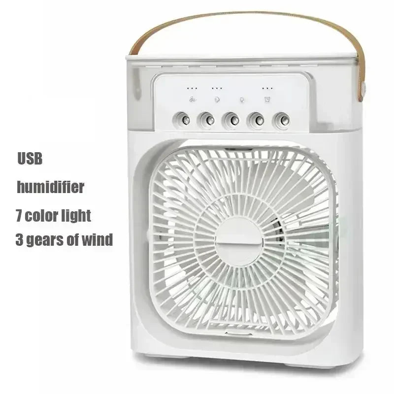 3-in-1 Portable Mini Air Cooler Fan with Humidifier & LED Night Light – USB Rechargeable Personal Desktop Cooling Fan