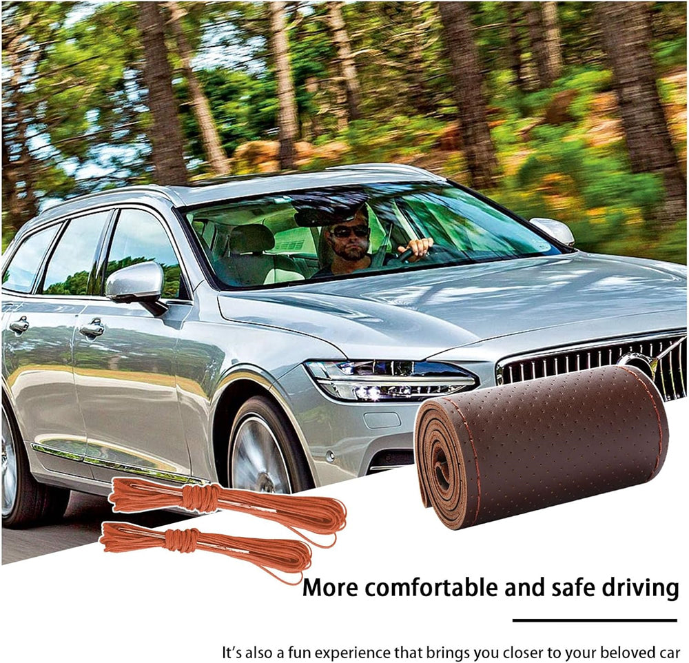 38cm Genuine Cowhide Leather Steering Wheel Cover for Cars