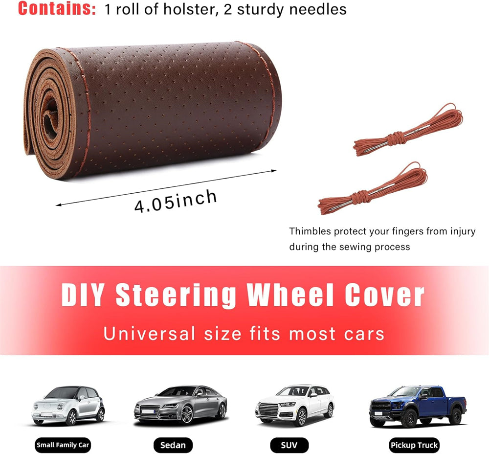 38cm Genuine Cowhide Leather Steering Wheel Cover for Cars