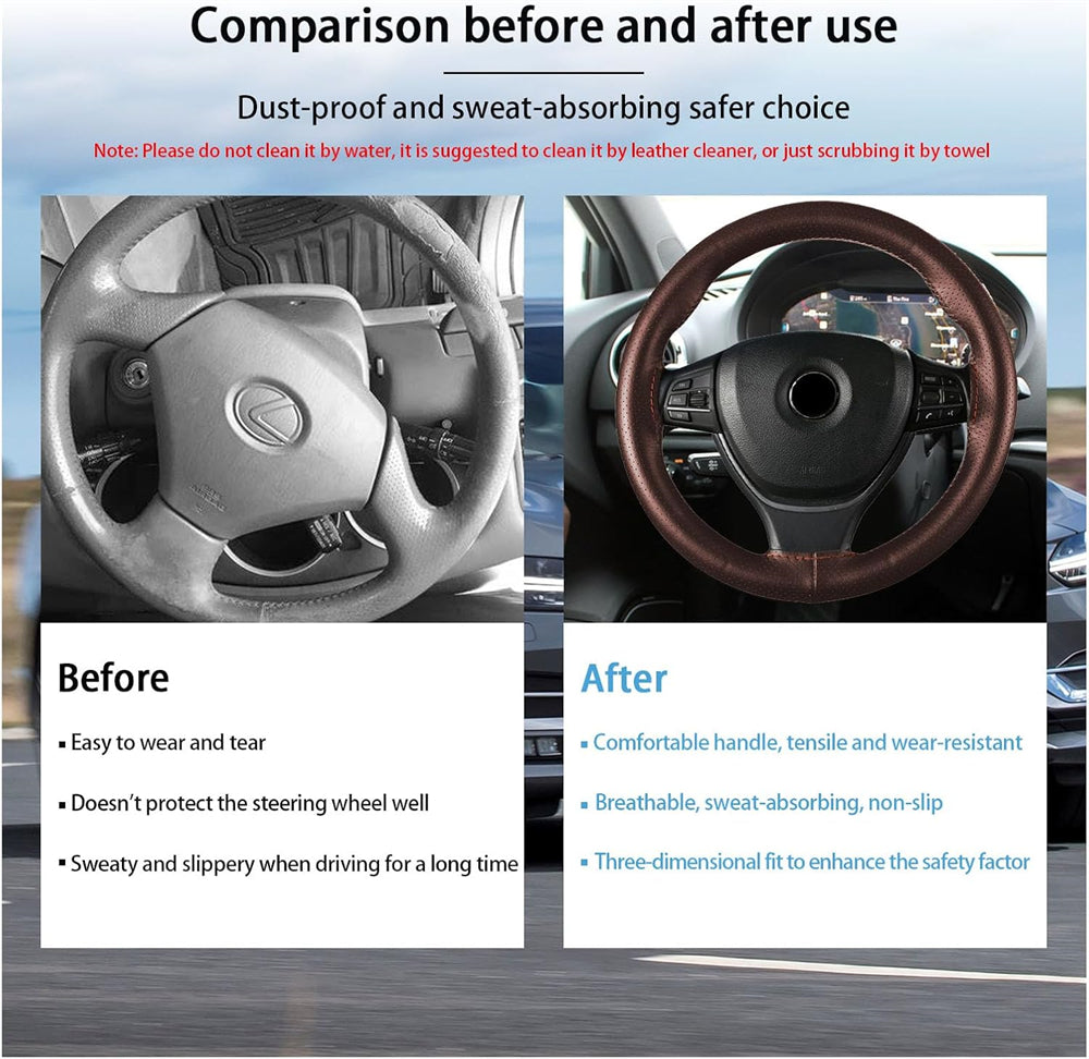38cm Genuine Cowhide Leather Steering Wheel Cover for Cars