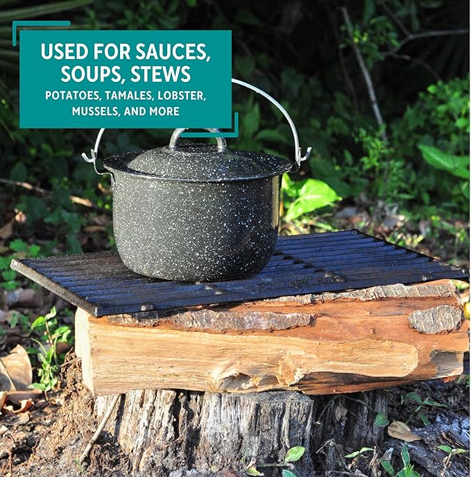 3 Quart Enamel Stock Pot with Lid & Handle – Black Speckled Steel Cooking Pot for Soups, Stews, Camping & Outdoor Cooking - Web Luxes