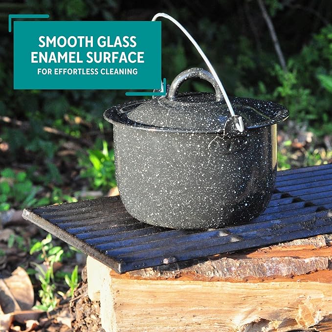 3 Quart Enamel Stock Pot with Lid & Handle – Black Speckled Steel Cooking Pot for Soups, Stews, Camping & Outdoor Cooking - Web Luxes