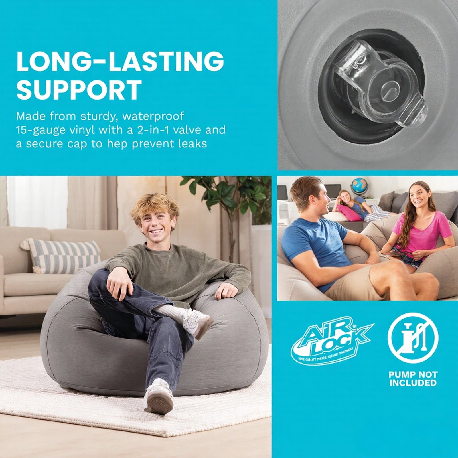 42 x 41 x 27 Inch Inflatable Beanless Lounge Chair – Soft Portable Air Sofa, Gray