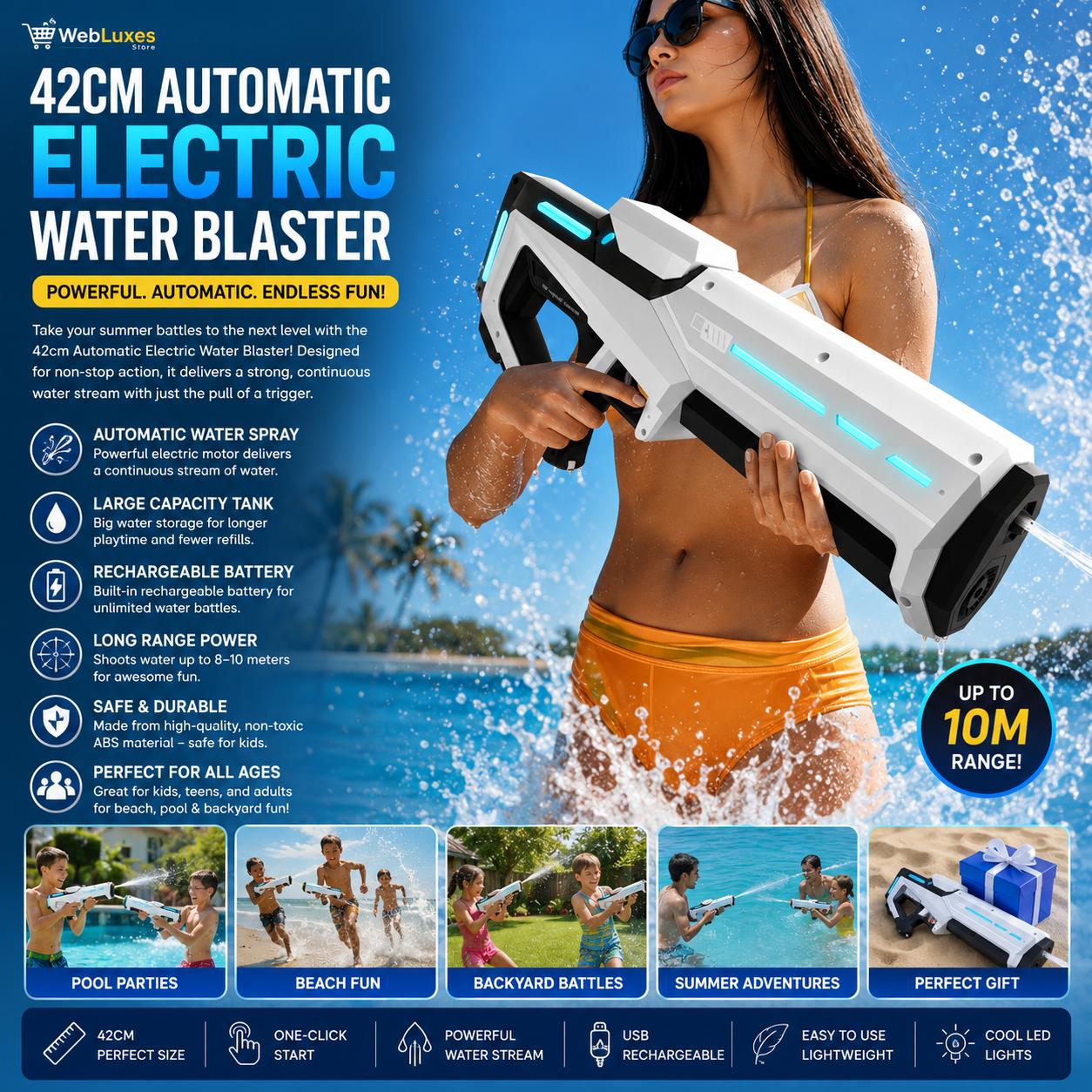 42cm Automatic Electric Water Blaster for Outdoor Beach & Pool Fun