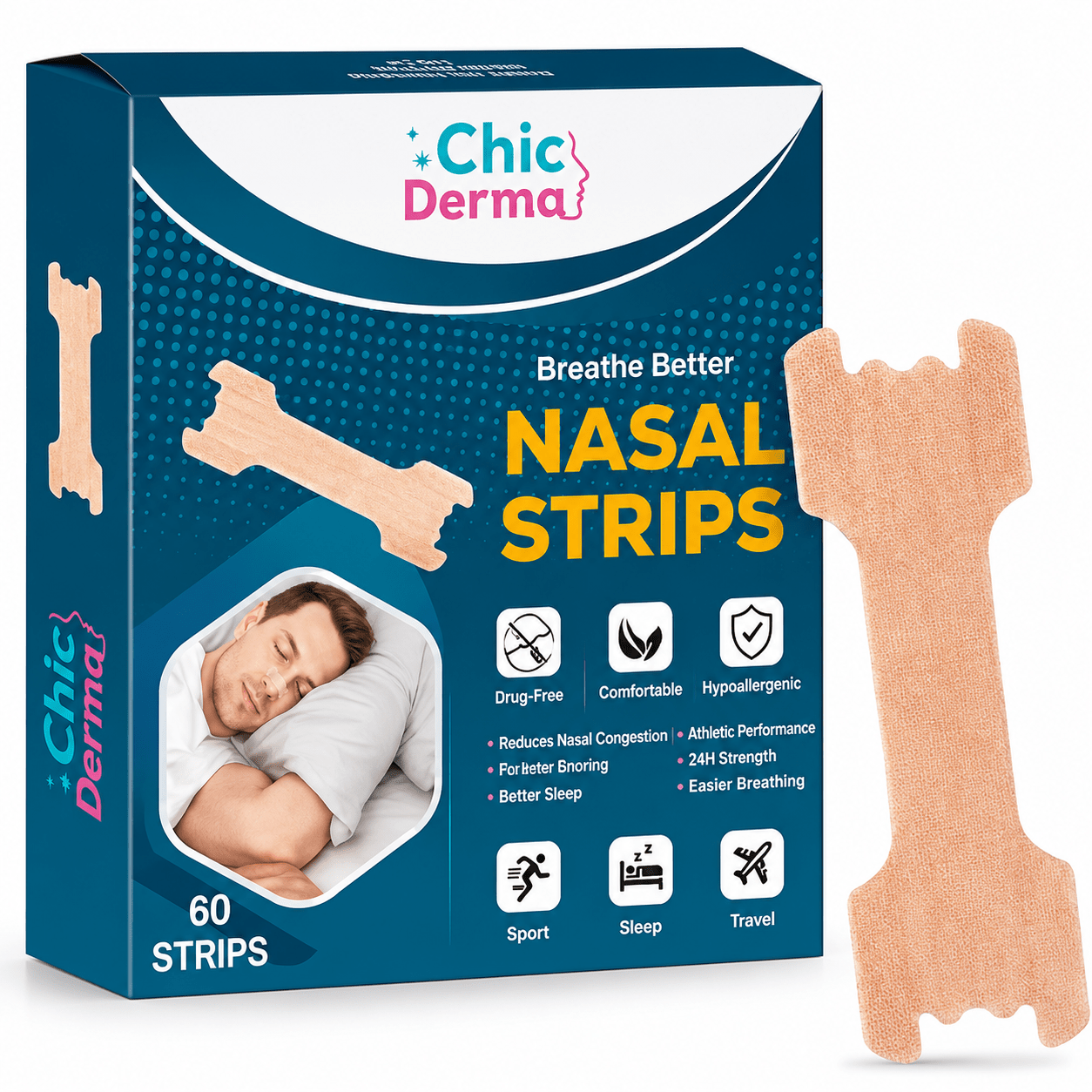 50-Pack Nasal Strips for Better Breathing – Comfortable Nose Strips for Airflow Support, Sleep, Sports & Nasal Congestion Relief for Men & Women - WebLuxes Store