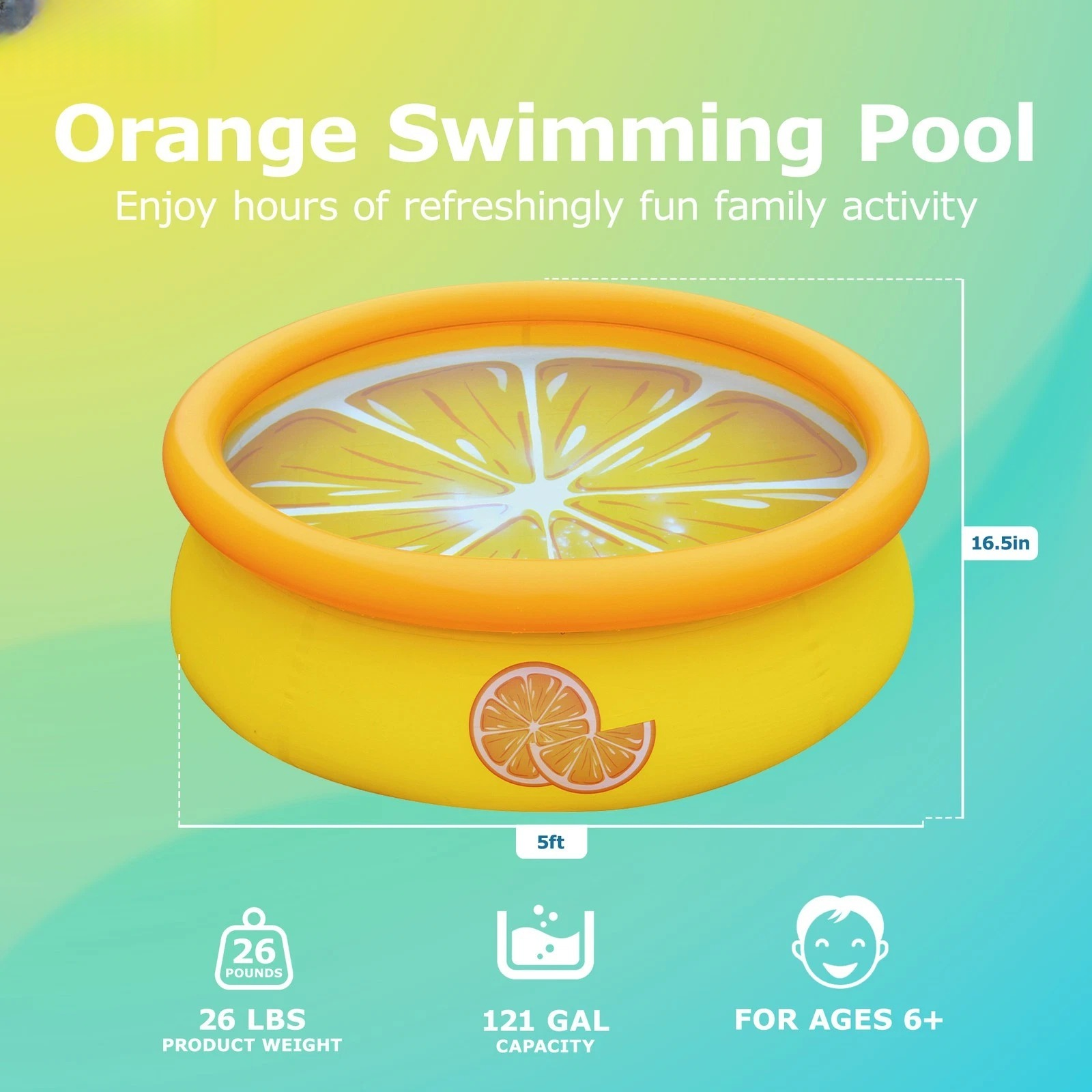 5 ft x 16.5 in Inflatable Kiddie Swimming Pool – Outdoor Backyard Family Pool