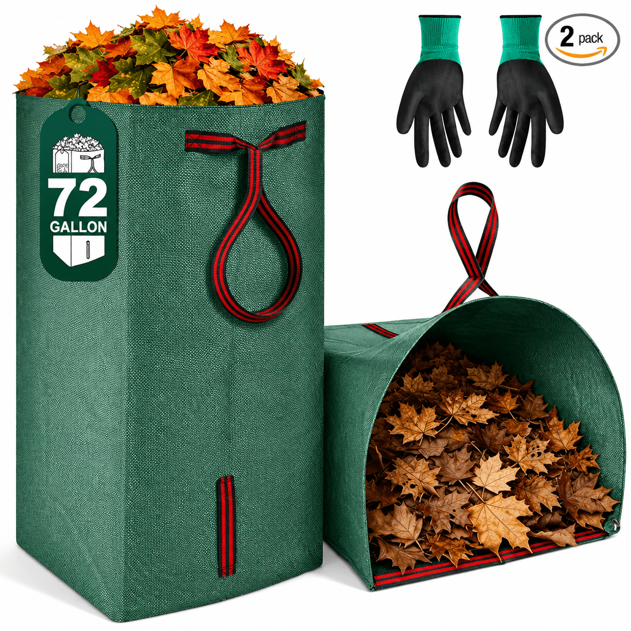 72 Gallon Reusable Yard Waste Bags (2-Pack) – Heavy-Duty Self-Standing Garden Leaf Collection Bags with Reinforced Handles for Leaves, Grass & Outdoor Cleanup - Web Luxes