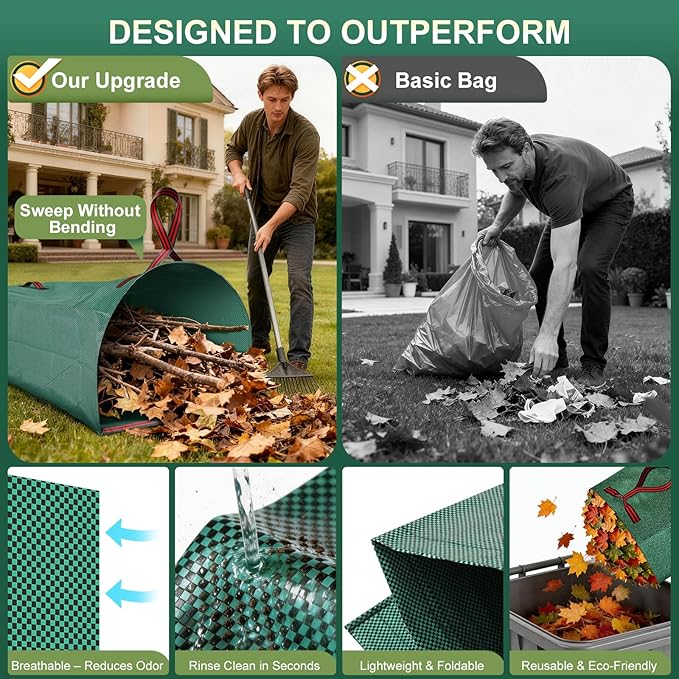 72 Gallon Reusable Yard Waste Bags (2-Pack) – Heavy-Duty Self-Standing Garden Leaf Collection Bags with Reinforced Handles for Leaves, Grass & Outdoor Cleanup - Web Luxes