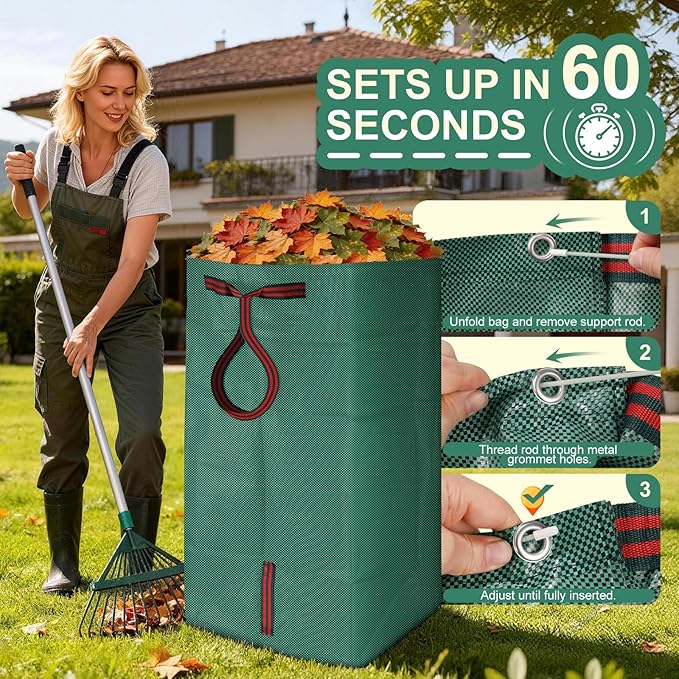 72 Gallon Reusable Yard Waste Bags (2-Pack) – Heavy-Duty Self-Standing Garden Leaf Collection Bags with Reinforced Handles for Leaves, Grass & Outdoor Cleanup - Web Luxes