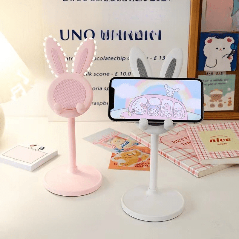 Adjustable Cute Rabbit Phone Stand, Foldable Desktop Mobile Phone Holder with Height & Angle Adjustment for Smartphones - WebLuxes Store