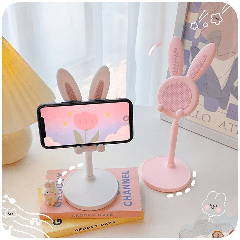 Adjustable Cute Rabbit Phone Stand, Foldable Desktop Mobile Phone Holder with Height & Angle Adjustment for Smartphones - WebLuxes Store