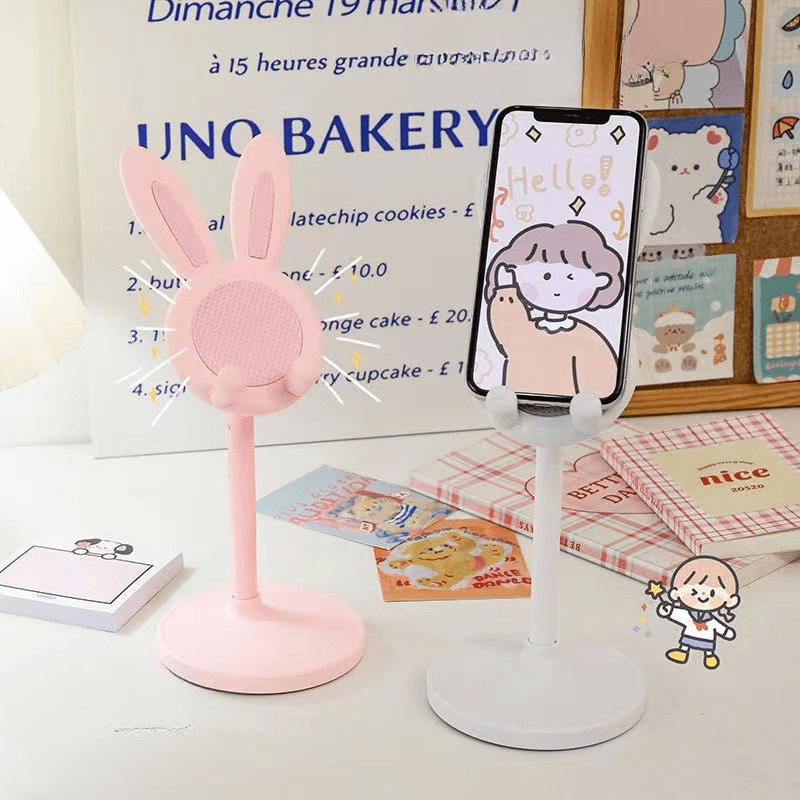 Adjustable Cute Rabbit Phone Stand, Foldable Desktop Mobile Phone Holder with Height & Angle Adjustment for Smartphones - WebLuxes Store