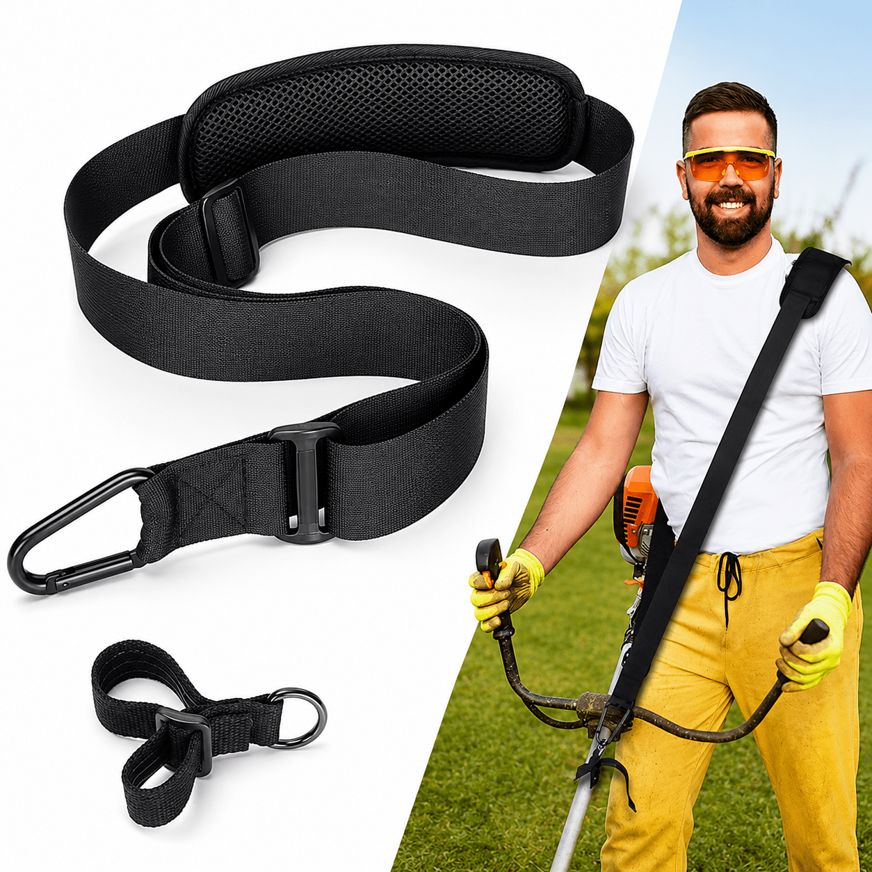 Adjustable Shoulder Strap Harness for String Trimmers, Leaf Blowers & Shrub Trimmers with Heavy-Duty Metal Clip - WebLuxes Store